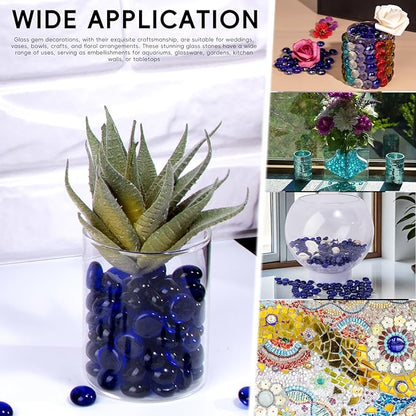 1 LB Blue Glass Marbles, Mini Flat Glass Beads~150 PCS for Vase Fillers, Floral Bottom Mancala Gems Pebbles Fish Tank Rocks for Table Aquarium,Home Decor Art Craft Supplies(0.5"~0.7")