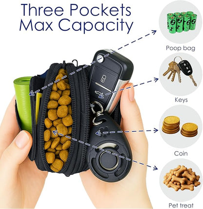 Dog Treat Pouch for Pet Walking and Training with Clicker Poop Bags, and Three Bags Design Small Fanny Zipper Pack Holder for Puppy Snack Dispenser Kit for Leash and Outdoor Use (Orange)