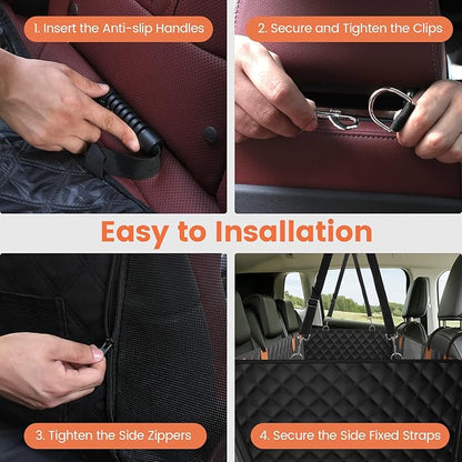 Back Seat Extender for Dogs - Holds 450lbs, Waterproof Dog Car Seat Cover for Back Seat with Hard Bottom for Cars SUVs Truck,Anti-Scratch No Slip Large Space Pet Backseat Protector,Black