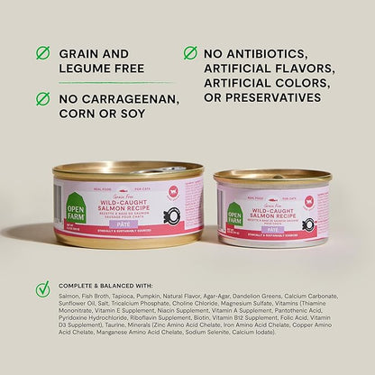 Open Farm Canned Cat Food, Paté for Complete & Balanced Nutrition, Grain-Free and Legume-Free Wet Cat Food, Salmon Recipe, 5.3oz Cans (Case of 12)