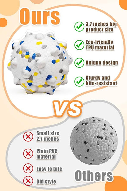 3.7'' Dog Balls for Dogs Aggressive Chewers Indestructible Tennis Durable Bouncy Interactive Dog Toy Balls for Fetch Game Floating Balls (White Large)