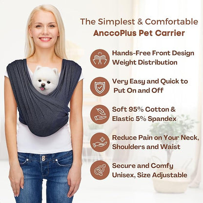 Dog Carrier for Small Dogs, Front Facing Dog Carrier Sling, Hands Free Cat Sling, Size Adjustable, Reducing Back Pain, Soft Cotton, Premium Dog Sling Carrier (Regular, Charcoal Black)