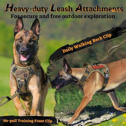 rabbitgoo Dog Harness for Large Dogs No Pull, Tactical Service Pet Vest with Molle and Control Handle, Adjustable and Reflective Military Harness for Easy Walking and Training, Brown camo, L