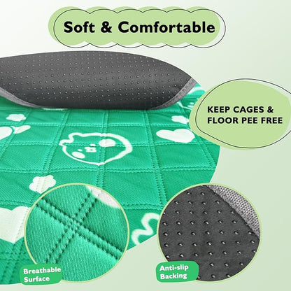 4 Pack Guinea Pig Bedding - Washable Guinea Pig Cage Liners, Waterproof Reusable & Anti Slip Pee Pads Super Absorbent Mats for Small Animals Pet Rabbit Bunny Hamster Rat (Green, 24 x 18 Inch)