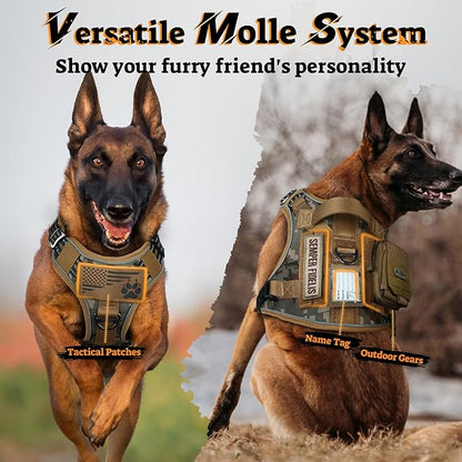 rabbitgoo Dog Harness Medium Sized No Pull, Tactical Service Pet Vest with Molle and Control Handle, Adjustable and Reflective Military Harness for Easy Walking and Training, Desert camo, M