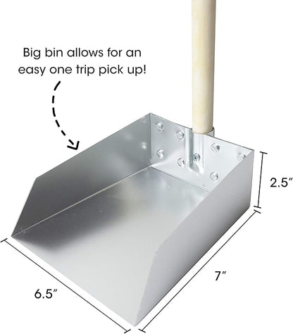 Wood Handle Pooper Scooper Durable Solid Metal Poop Tray with Rake 36.75" Long Handled Scoop | Great for Large or Small Dogs | No Assembly Required | Better for The Environment Than Plastic