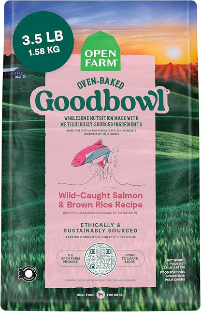 Open Farm Goodbowl, Oven-Baked Small Batch Dry Dog Food - Wild Caught Salmon & Brown Rice Recipe, Includes Non-GMO Produce & Grains, 3.5lb Bag (56oz Bag)