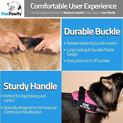 PawPawify Custom No Pull Dog Harness with Name and Phone Number, Heavy Duty Personalized Pet Vest to Prevent Tugging, Pulling, or Choking, Training and Walking (Pink, M (20-40 LBS))