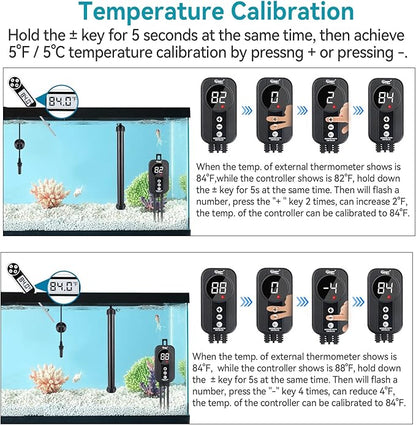 hygger Marine Aquarium Heater 200W,Titanium Heater with Digital LED Controller & Temperature Probe,Submersible Fish Tank Heater with Temperature Calibration,for Saltwater Freshwater Tank 30-40Gallon