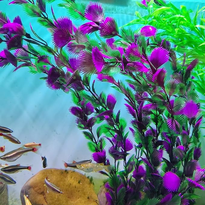 20.47 Inch Tall Aquarium Plants – Large Lifelike Artificial Fish Tank Decorations, 2 Pcs Fish Tank Plants Plastic，Durable & Safe for Freshwater/Saltwater Aquariums (Purple (Style C))