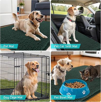 OLANLY Dog Door Mat for Muddy Paws 44x32, Absorbs Moisture and Dirt, Absorbent Non-Slip Washable Doormat, Quick Dry Chenille Mud Mat, Entry Indoor Entryway Carpet for Inside Floor, Blackish Green