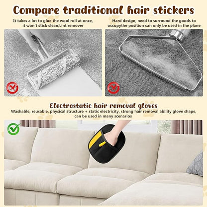 2Pcs Pet Hair Removal Gloves,New Upgrade Efficient Pet Grooming Gloves,Cat Grooming for Hair Removal,Versatile Reusable Pet Hair Remover Glove