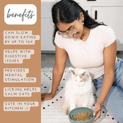 The Slowdown Bowl Silicone Slow Feeder for Cats & Kittens, Slow Eating Mealtime Solution with Modern Lick Mat Design, Reduces Gulping, Fits 1 Cup 6” Across x 1.25” Tall, Small-Tan