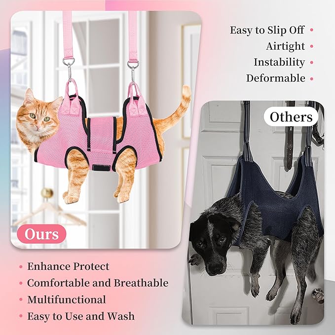 PatiencET Dog Grooming Hammock, Pet Grooming Hammock for Cats & Dogs with Security Strap, Dog Sling for Nail Trimming with Nail Clippers/Trimmer, Nail File, Pet Comb(Pink XS)