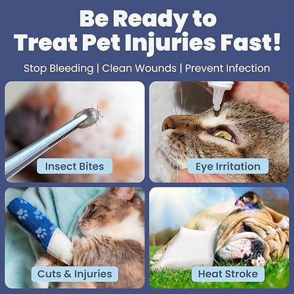 Dog First Aid Kit - Vet Approved Pet First Aid Supplies to Treat Dogs & Cats in an Emergency - Pet First Aid Kit Guide, Tick Remover, Slip Leash & Medical Essentials for Home, Camping, Car, RV, Travel