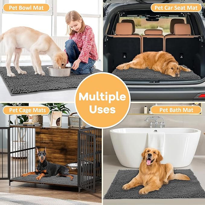 Absorbent Dog Door Mat for Muddy Paws, 72" x 36" Chenille Indoor Mats for Entryway, Trap Dirt Front Door Mat Indoor Entrance Washable Non Slip Soft