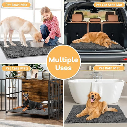 Absorbent Dog Door Mat for Muddy Paws, 72" x 36" Chenille Indoor Mats for Entryway, Trap Dirt Front Door Mat Indoor Entrance Washable Non Slip Soft