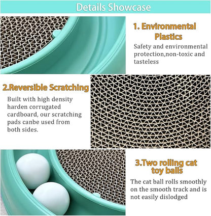 Interactive Cat Ball Track Toy for Indoor Cats, Cat Scratching Board & Exercise Set for Bored Indoor Adult and Kitten Mental & Physical Stimulation, with Spare Ball to Prevent Loss (Green)