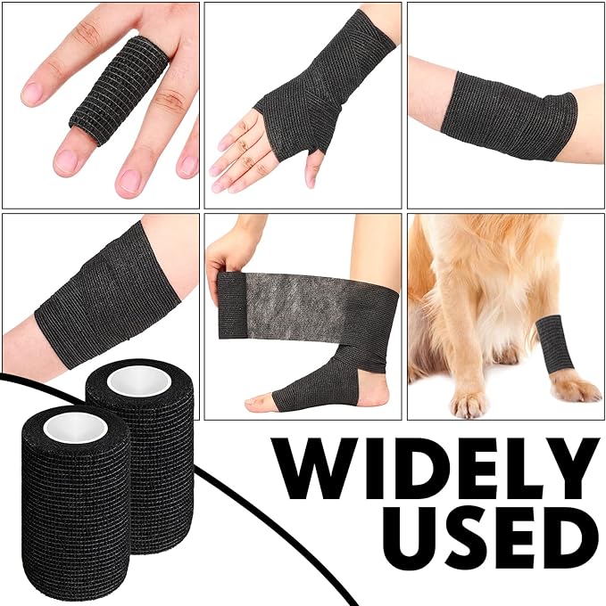 Treela 36 Pcs Self Adherent Bandage 4" X 5 Yard Wrap Breathable Cohesive Bandage Elastic Adhesive Tape for Stretch Athletic Sports Wrist Ankle(Black)