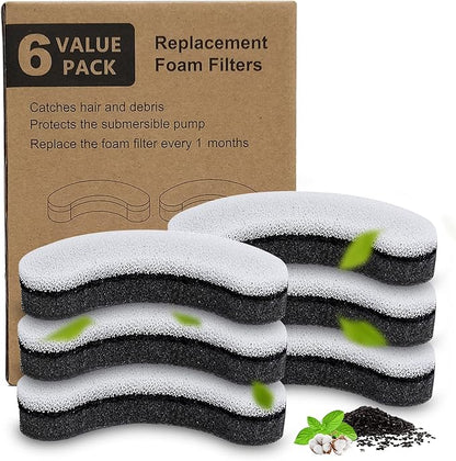 Cat Water Fountain Filter,Arc-Shaped Sponge Activated Carbon Cat Fountain Filters Replacement Filter Compatible WF050 & WF100 Automatic Pet Water Fountain(6 Pack)