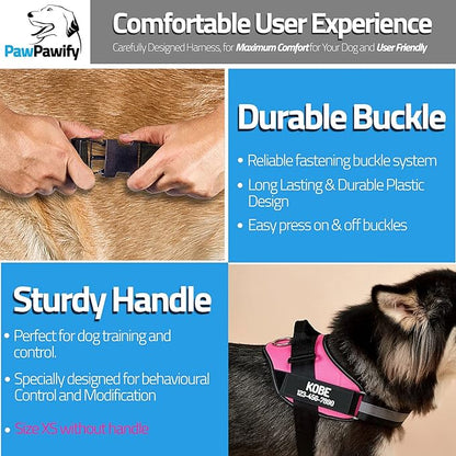 PawPawify Custom No Pull Dog Harness with Name and Phone Number, Heavy Duty Personalized Pet Vest to Prevent Tugging, Pulling, or Choking, Training and Walking (Pink, XXL (85-140 LBS))