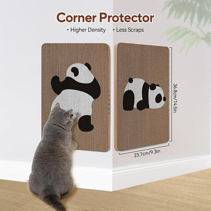 AUSCAT Cardboard Cat Wall Scratcher, 7 cat Scratching Boards with Box, Wall Mounted Cat Scratching Pads for Indoor Cats, Furniture Protector, 14.5" x 9.3", Panda Pattern