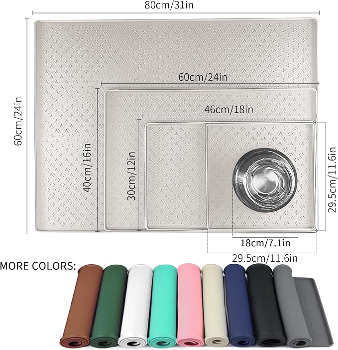 Ptlom Dog Food Mat Anti-Slip Pet Bowl Mats for Food and Water, High-Lips Pet Placemat Prevent Messy Spills to Floor, Waterproof Puppy Feeding Tray for Small, Medium Large Dogs Cats, Silicone