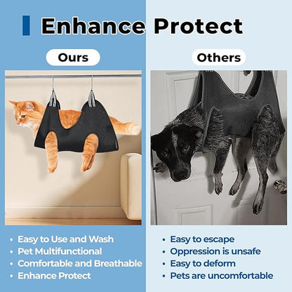 Pet Grooming Hammock for Cats & Dogs, Breathable Mesh Dog Hanging Harness for Nail Trimming, Grooming, Bathing Includes S Hooks, Comfortable Dog Grooming Harness (Black)