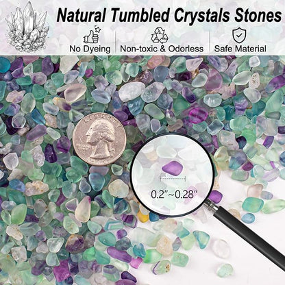 3 Lb Fluorite Crystal Chips Aquarium Fish Tank Gravel, Tumbled Crushed Stone Crystal Chips Bulk Irregular Shaped Decorative Vase Fillers Aquarium Gravel Rocks