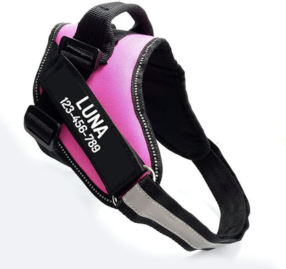 PawPawify Custom No Pull Dog Harness with Name and Phone Number, Heavy Duty Personalized Pet Vest to Prevent Tugging, Pulling, or Choking, Training and Walking (Pink, L (40-60 LBS))