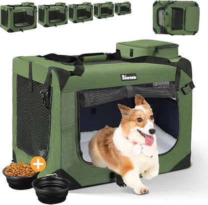 Extra Large Dog Crate with 2 Foldable Bowl, 36 Inch Collapsible Travel Dog Crate Kennel with Soft Blanket for Medium Dogs,Indoor & Outdoor (36" L x 25" W x 25" H, Green)