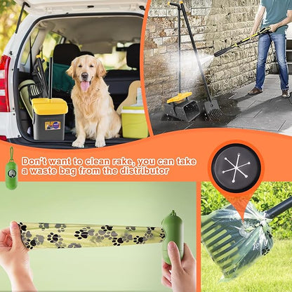 LANNEY Pooper Scooper - 46" Long Adjustable Handle Dog Pooper Scooper, Swivel Bin, Rake and 35 Waste Bag, Heavy Duty Poop Scooper for Large Medium Small Yard Dog Pet