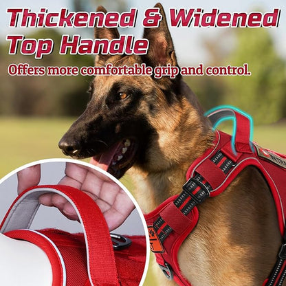 rabbitgoo Tactical Dog Harness for Large Dogs, No Pull Military Service Vest with Handle & Molle, Easy Control for Training Walking, Adjustable Reflective Straps, Red, L