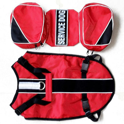 Serijoars Dog Vest Harnesses with Saddlebag Backpack for Camping & Travel - Reflective Hound Hiking Backpack Saddle Bag - Lightweight Vest Harness for Medium & Large Dogs (Red, L)
