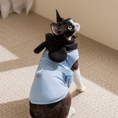 Autumn And Winter Cat Hairless Warm Cartoon Embroidered Hooded Cotton Coat, Small And Medium-sized Dog Teddy Pet Dog Clothes
