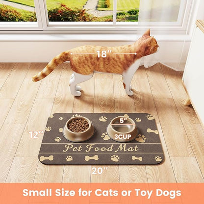 Pet Feeding Mat-Absorbent Pet Placemat for Food and Water Bowl, with Waterproof Rubber Backing, Quick Dry Water Dispenser Mat for Dog and Cat (16"x24", Brown)