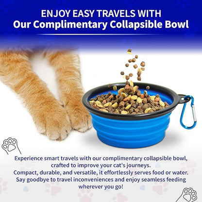 Pet Fit For Life - Vibrant Collapsible Travel Cat Litter Box - Portable, Foldable, Compact Design with Bonus Water Bowl - Ideal for Car & Camping - Reusable, Cats Safe - Blue, (16"x12"x5")