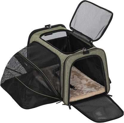 Petsfit Expandable Cat Carrier Dog Carrier, Soft-Sided Collapsible Portable Pet Carrier, 19x12x12, Green