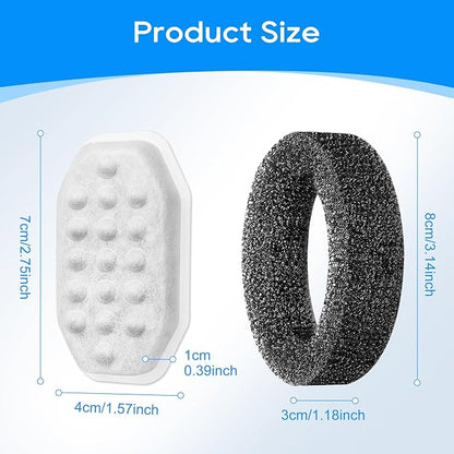 Cat Fountain Filter Replacement, Cat Water Fountain Filters Compatible with Rellaty & Fit for Neareal 3.2L/108oz Fountains, 10PCS Replacement Filters with 10PCS Sponge 10+10 Pack