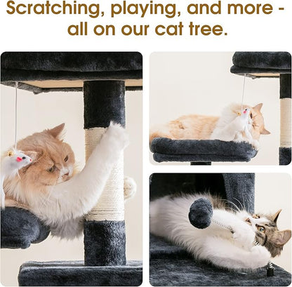 MWPO 70.1-Inch Large Cat Tree, Multi-Level Tall Cat Tower for Indoor Cats, Plush Cat Condo with Big Padded Perches, Sisal-Covered Scratching Posts, Hammock, Toys for Kittens & Cats - Smoky Grey
