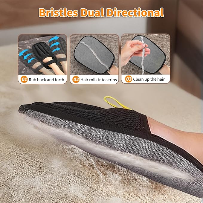 2Pcs Pet Hair Removal Glove for Cats & Dogs, 2025 Newly Upgraded Five-Finger Electrostatic Pet Hair Gloves, Reusable Pet Hair Remover Tool for Couch, Clothing, Car Seat,Carpet