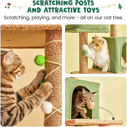 MWPO 70.1-Inch Green Large Cat Tree, Multi-Level Tall Cat Tower for Indoor Cats, Plush Cat Condo with Big Padded Perches, Sisal-Covered Scratching Posts, Hammock, Toys for Kittens & Cats