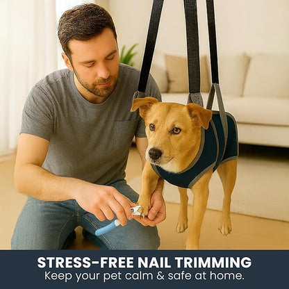 Grooming Hammock Kit for Dogs & Cats, Includes Hammock Harness, Nail Clippers, Nail File, Grooming Glove, Dematting Comb, S-Hooks, Carabiners & Storage Bag for Easy Home Grooming small (75×49) cm