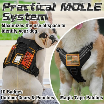 rabbitgoo Tactical Dog Harness for Small Dogs, No Pull Military Service Vest with Handle & Molle, Easy Control for Training Walking, Adjustable Reflective Straps, Black, S