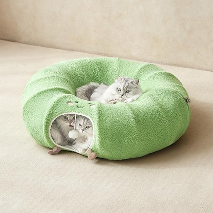 EHEYCIGA Cat Tunnel Bed for Indoor Cats, Cute Cat Donut Toy Tunnel for Small Large Cats with Washable Circle Cushion, Peekaboo Pet Cave Play Tunnel for Kitten, Puppy, Rabbit