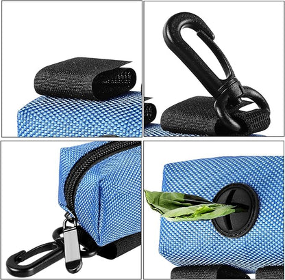 Dog Waste Bag Dispenser Pet Poop Bags Holder for Doggie Waste Bags Dispensers Soft Fabric Zipper Small Doggy Puppy Pouch for Leash Accessory Attachment with Carrier,2PCS Blue