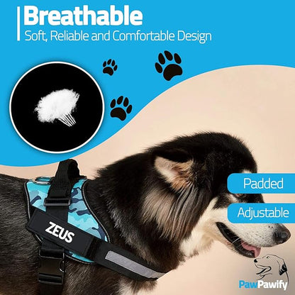 PawPawify Custom No Pull Dog Harness with Name and Phone Number, Heavy Duty Personalized Pet Vest to Prevent Tugging, Pulling, or Choking, Training and Walking (SkyBlue, XS (5-9LBS))