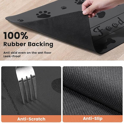 Pet Feeding Mat-Absorbent Pet Placemat for Food and Water Bowl, with Waterproof Rubber Backing, Quick Dry Water Dispenser Mat for Dog and Cat (17"x27", Bones)