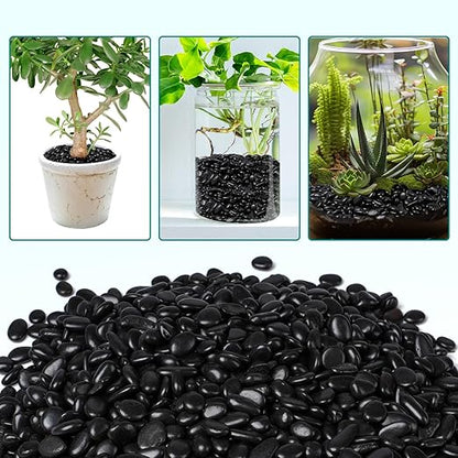 10 lbs Black Pebbles for Indoor Plants, 3/8" Small Rocks for Plants Indoor, Succulent, Bamboo, Vase, Decorative Black River Rocks Pea Gravel, Highly Polished