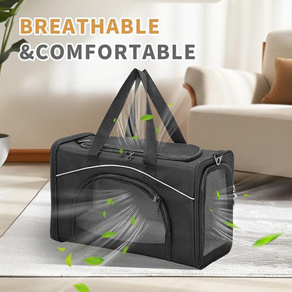 ‌Petsfit Airline Approved Pet Carrier for Small Cats, 16.5x8.6x11 TSA Approved Carrier, with Removable Dual-Sided Padding (2-Way Placement) - Fits Under Most Airplane Seats, Escape Proof (Black)